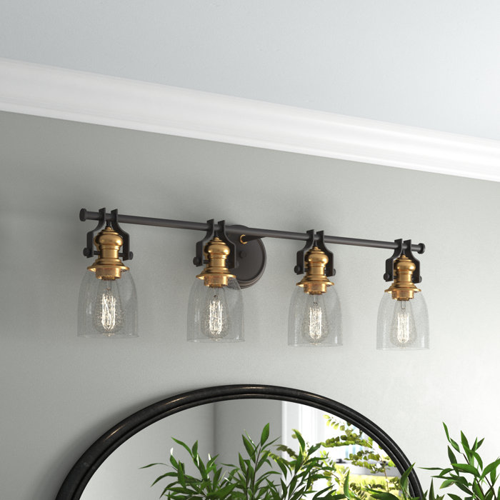 Three Posts™ Lyanna 4 Light Dimmable Oil Rubbed Bronze; Satin Brass